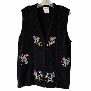 Northern Traditions Floral Knit Black Sweater Vest  XL
